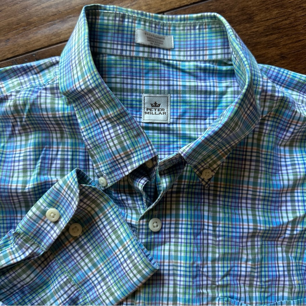Peter Millar blue Plaid Button-Up Shirt